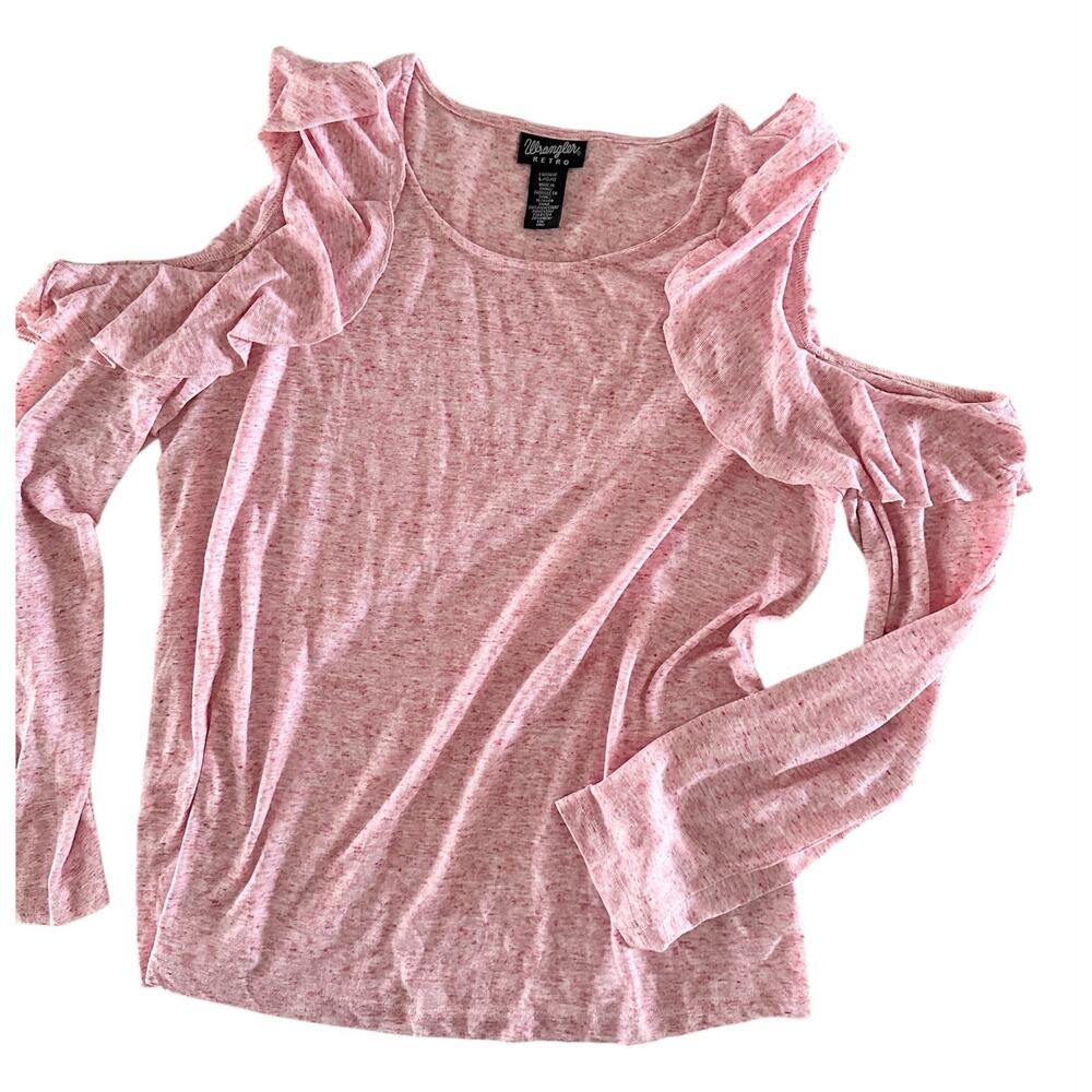 Wrangler Pink Shirt Ruffle cold shoulder L western cowgirl bachelorette blouse